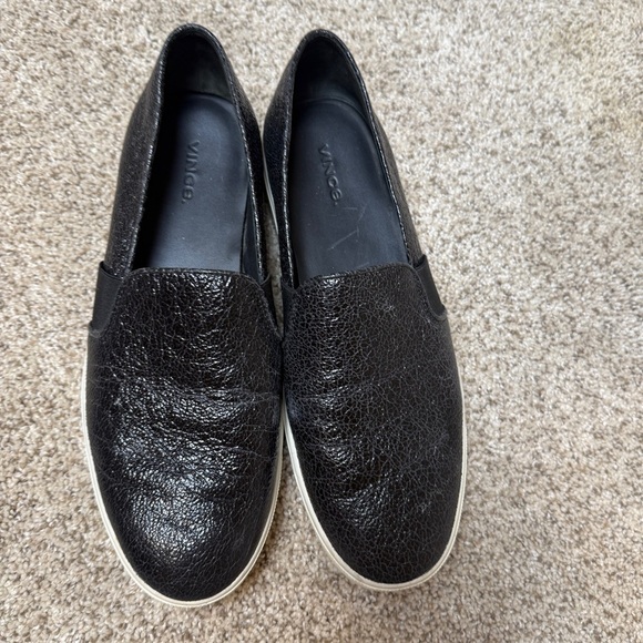 Vince black leather loafers, size 11 Slight patent leather look with texture. - Picture 2 of 9